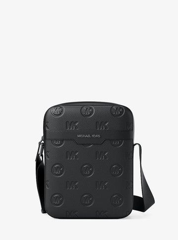 Michael Kors Cooper Logo Debossed Flight Bag Black in Black – Front View
