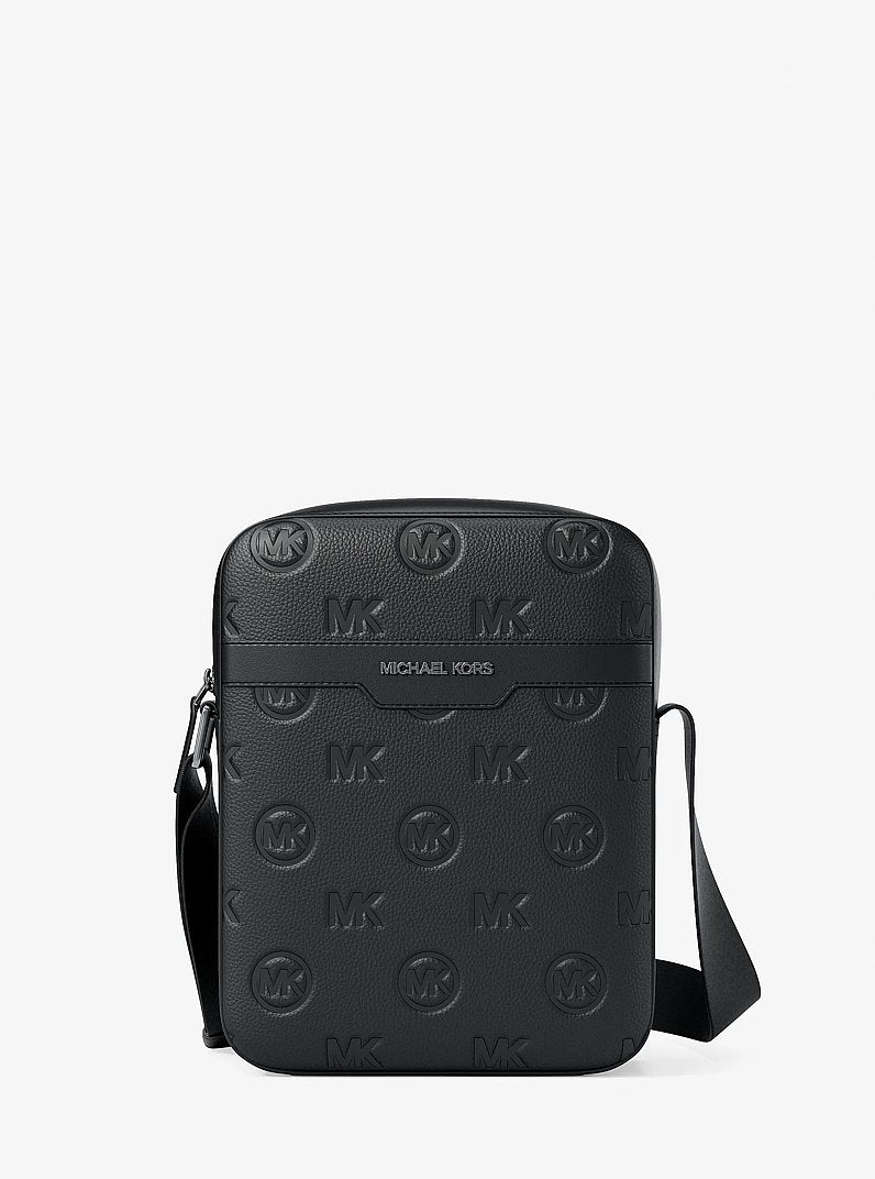 Michael Kors Cooper Logo Debossed Flight Bag Black in Black – Front View