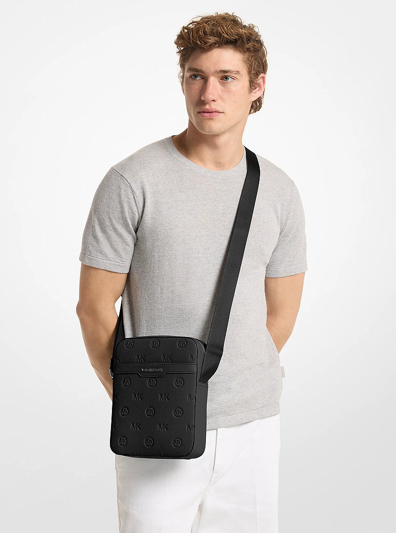 Michael Kors Cooper Logo Debossed Flight Bag Black in Black – Interior & Pocket Detail