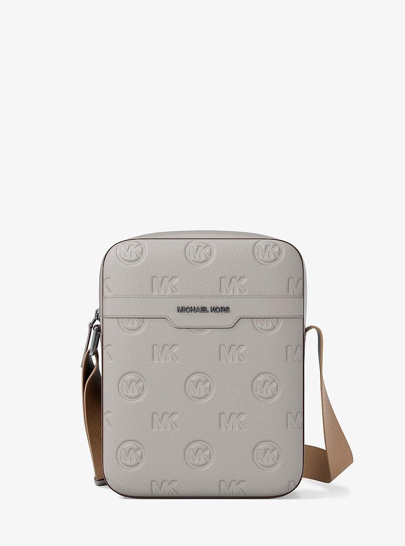 Michael Kors Cooper Logo Debossed Flight Bag Pearl Grey in Pearl Grey – Front View