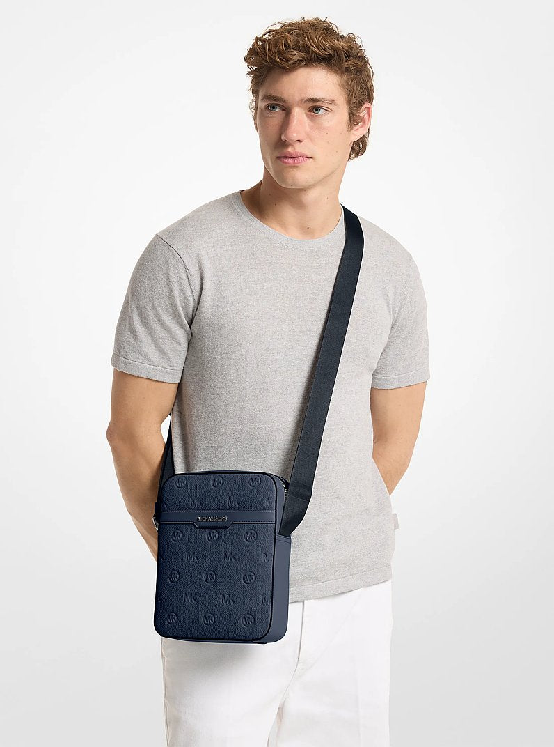 Michael Kors Cooper Logo Debossed Flight Bag Navy in Navy – Interior & Pocket Detail