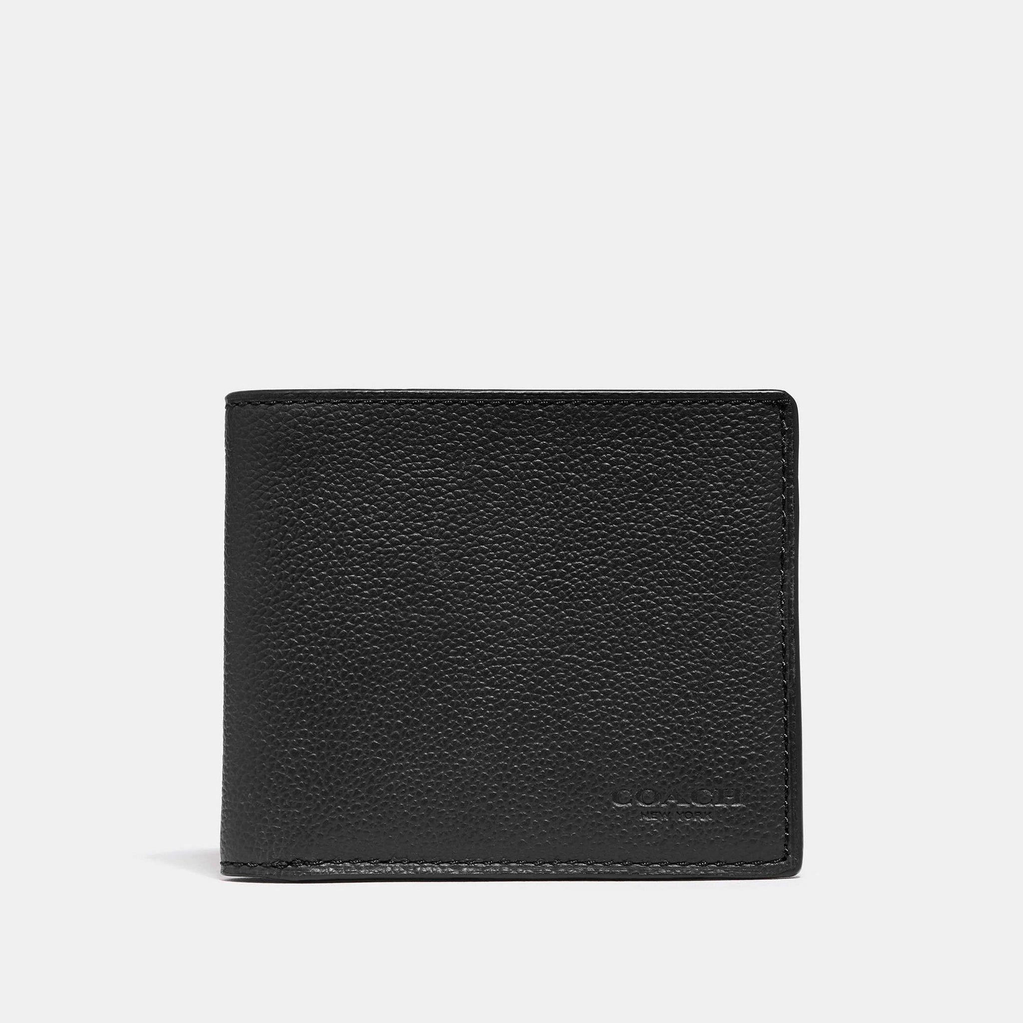 Coach Id Billfold Wallet Pebbled Leather Black - Front View | Authentic Coach Luxury Accessories