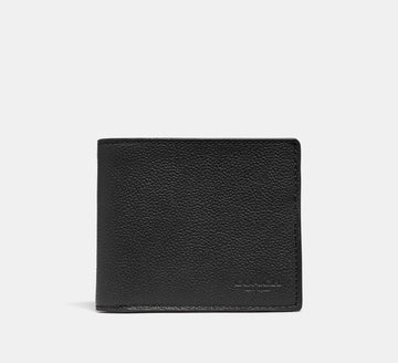 Coach Id Billfold Wallet Pebbled Leather Black - Front View | Authentic Coach Luxury Accessories