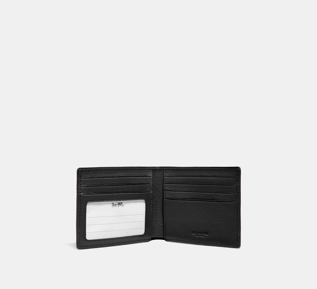 Coach Id Billfold Wallet Pebbled Leather Black - Front View | Authentic Coach Luxury Accessories