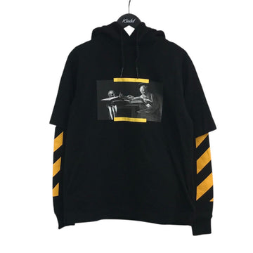 Off-White T-Shirt Layered Pullover Hoodie Black - Pre-owned