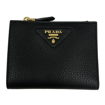 Prada Saffiano Triangolo Bifold Wallet Black / Gold - Pre-owned