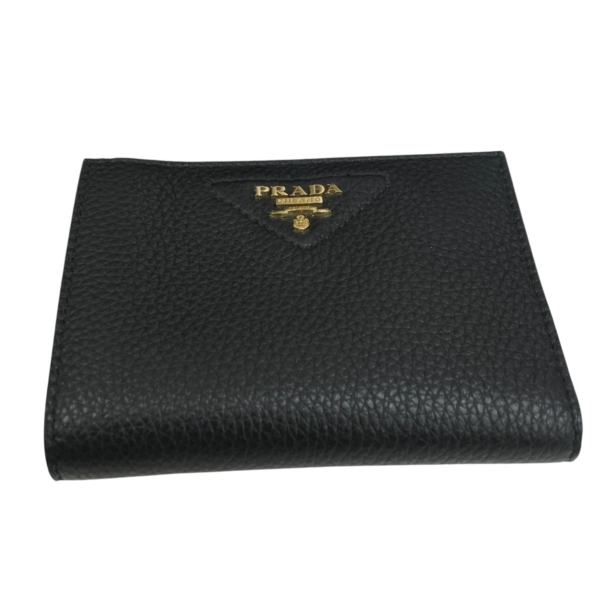Prada Saffiano Triangolo Bifold Wallet Black / Gold - Pre-owned