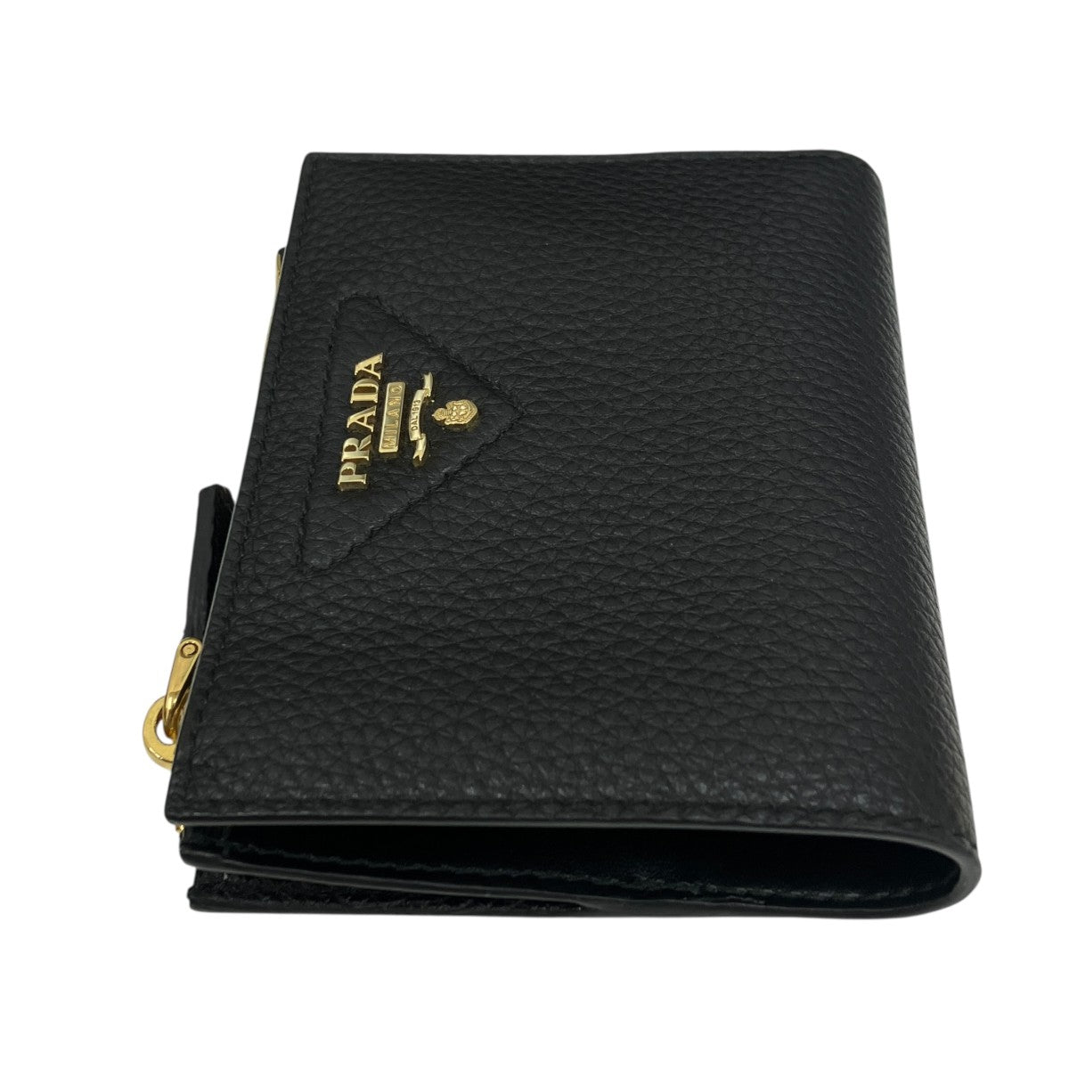 Prada Saffiano Triangolo Bifold Wallet Black / Gold - Pre-owned