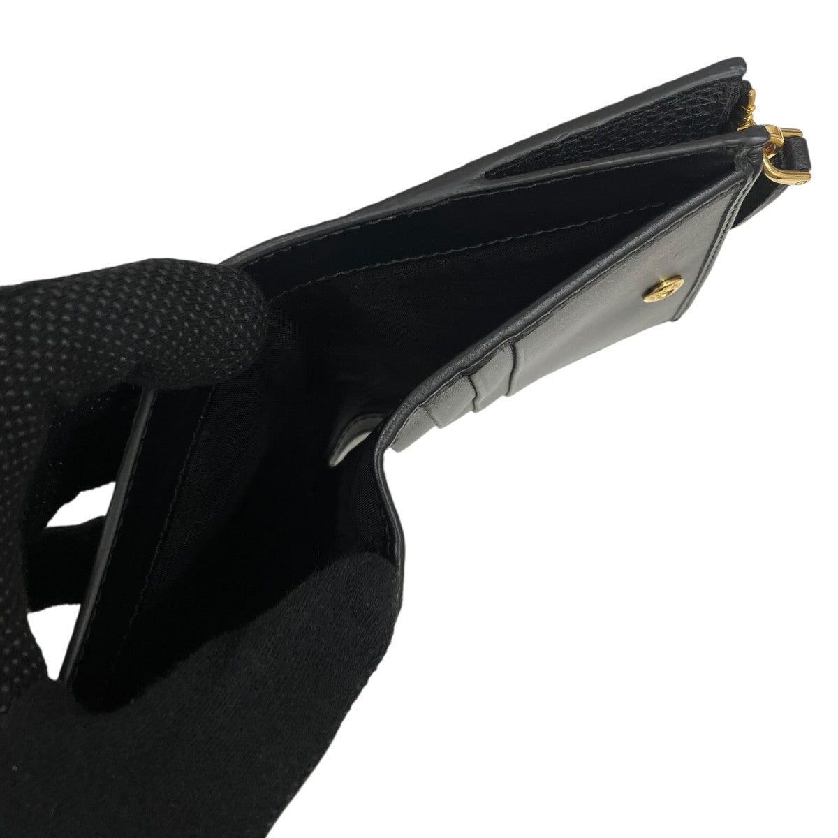 Prada Saffiano Triangolo Bifold Wallet Black / Gold - Pre-owned