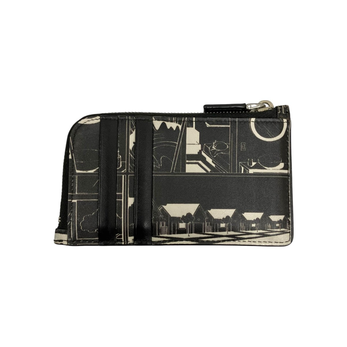 Prada Vitello Comic Print Zip Card Holder Card Case Black / White - Pre-owned