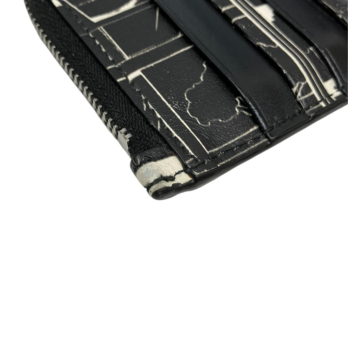 Prada Vitello Comic Print Zip Card Holder Card Case Black / White - Pre-owned