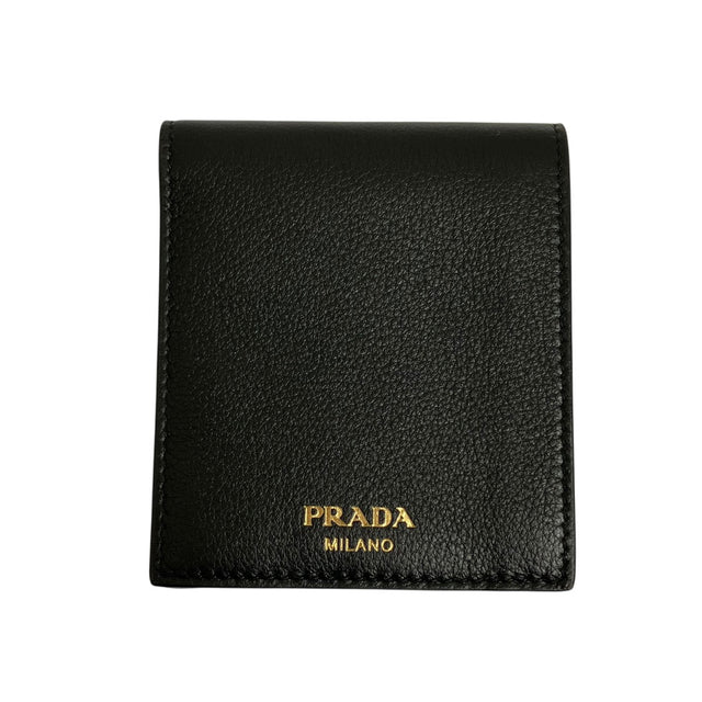 Prada Soft Calf Compact Wallet Bifold Wallet Black - Pre-owned