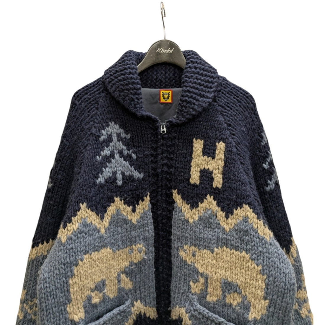 Human Made Polar Bear Cowichan Knit Cardigan Navy