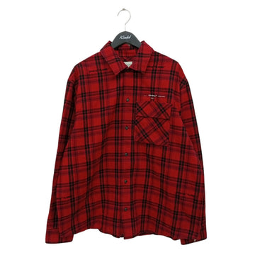 Off-White Arrow Patched Flannnel Check Oversized Shirt Red - Pre-owned