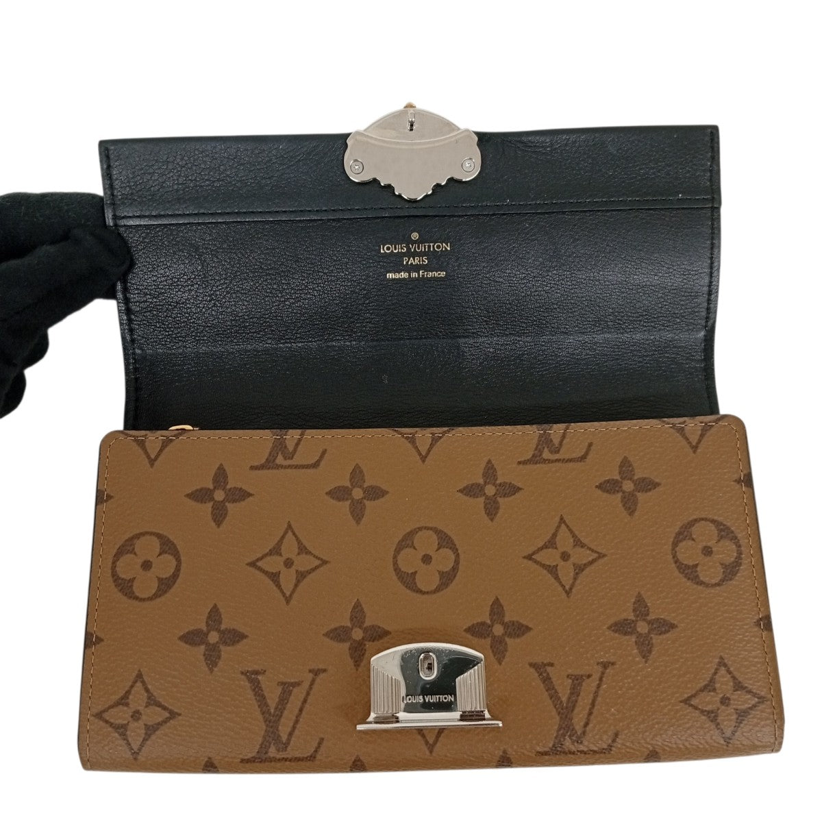 Louis Vuitton Portefeuil Sarah Long Wallet Black / Brown - Pre-owned