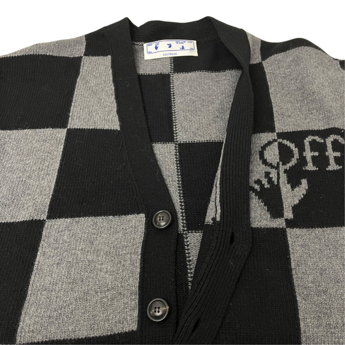 Off-White Check Wool Cardigan Gray/Black - Pre-owned