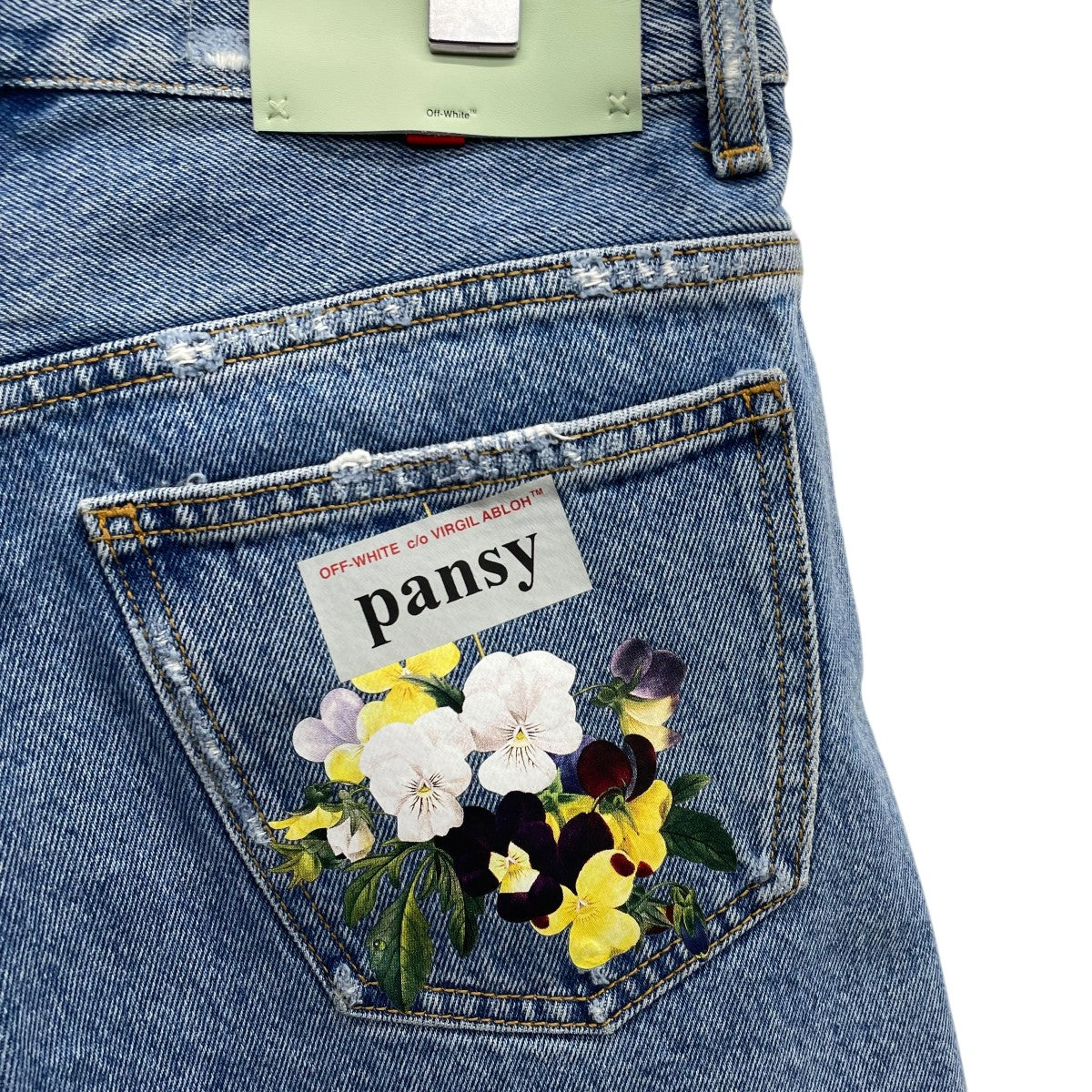 Off-White denim Pansy Print Shorts Cut-off Denim Shorts Indigo - Pre-owned