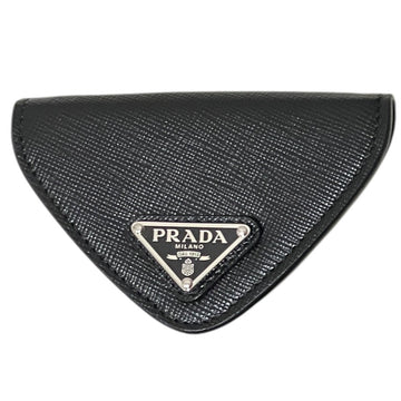 Prada [saffiano Leather Triangle Coin Case] Coin Case Black - Pre-owned