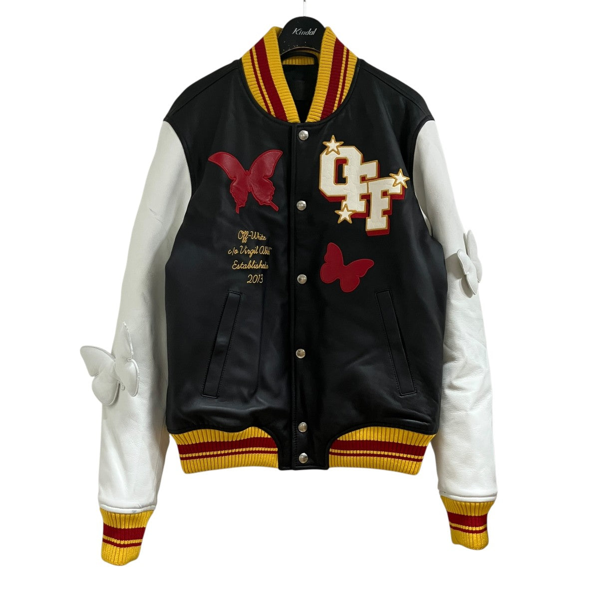Off-White Leather Varsity Jacket Black/White - Pre-owned