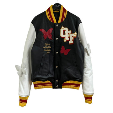 Off-White Leather Varsity Jacket Black/White - Pre-owned