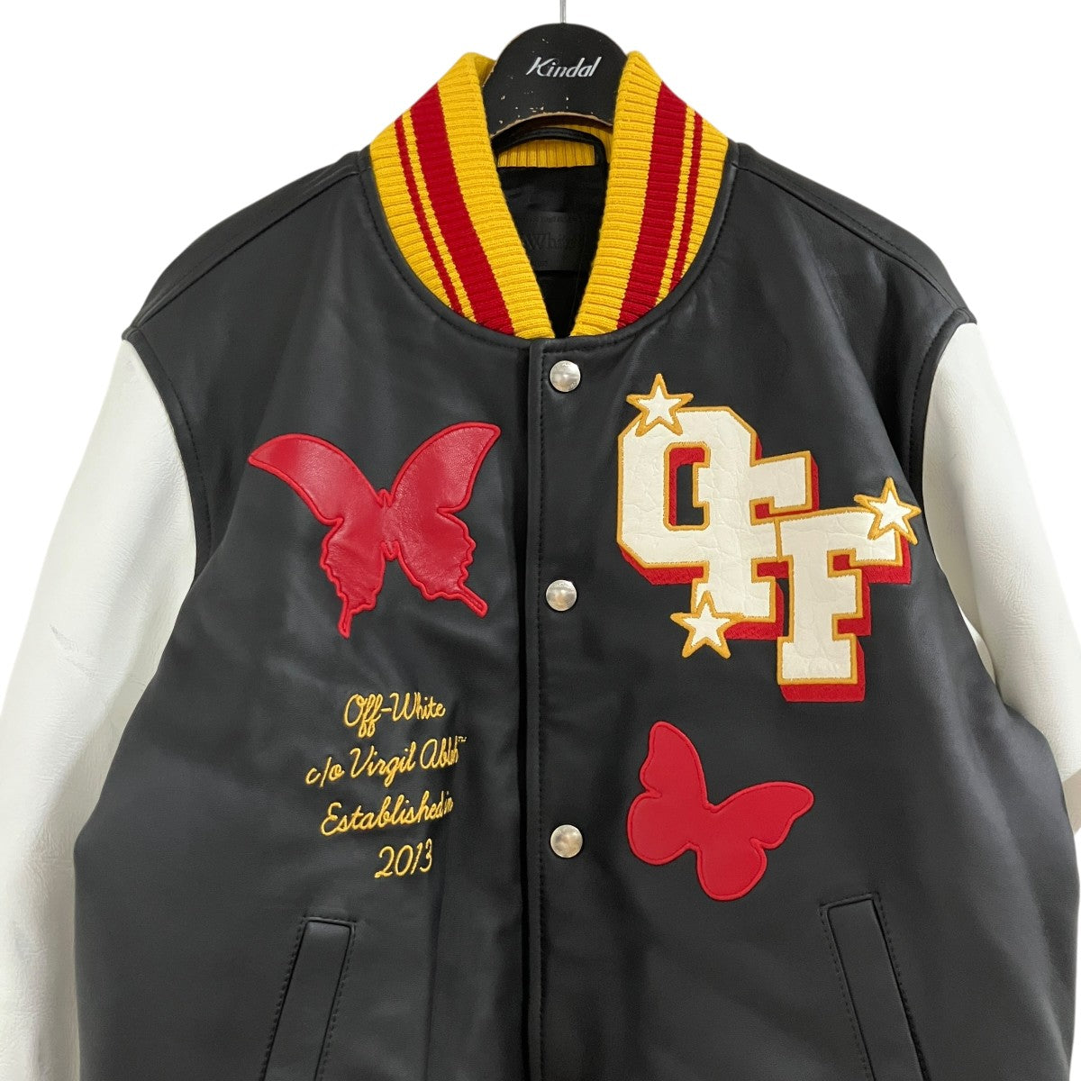 Off-White Leather Varsity Jacket Black/White - Pre-owned