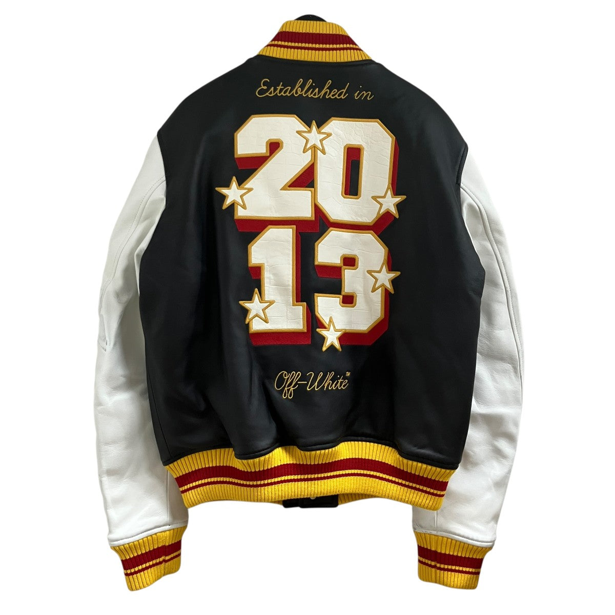 Off-White Leather Varsity Jacket Black/White - Pre-owned
