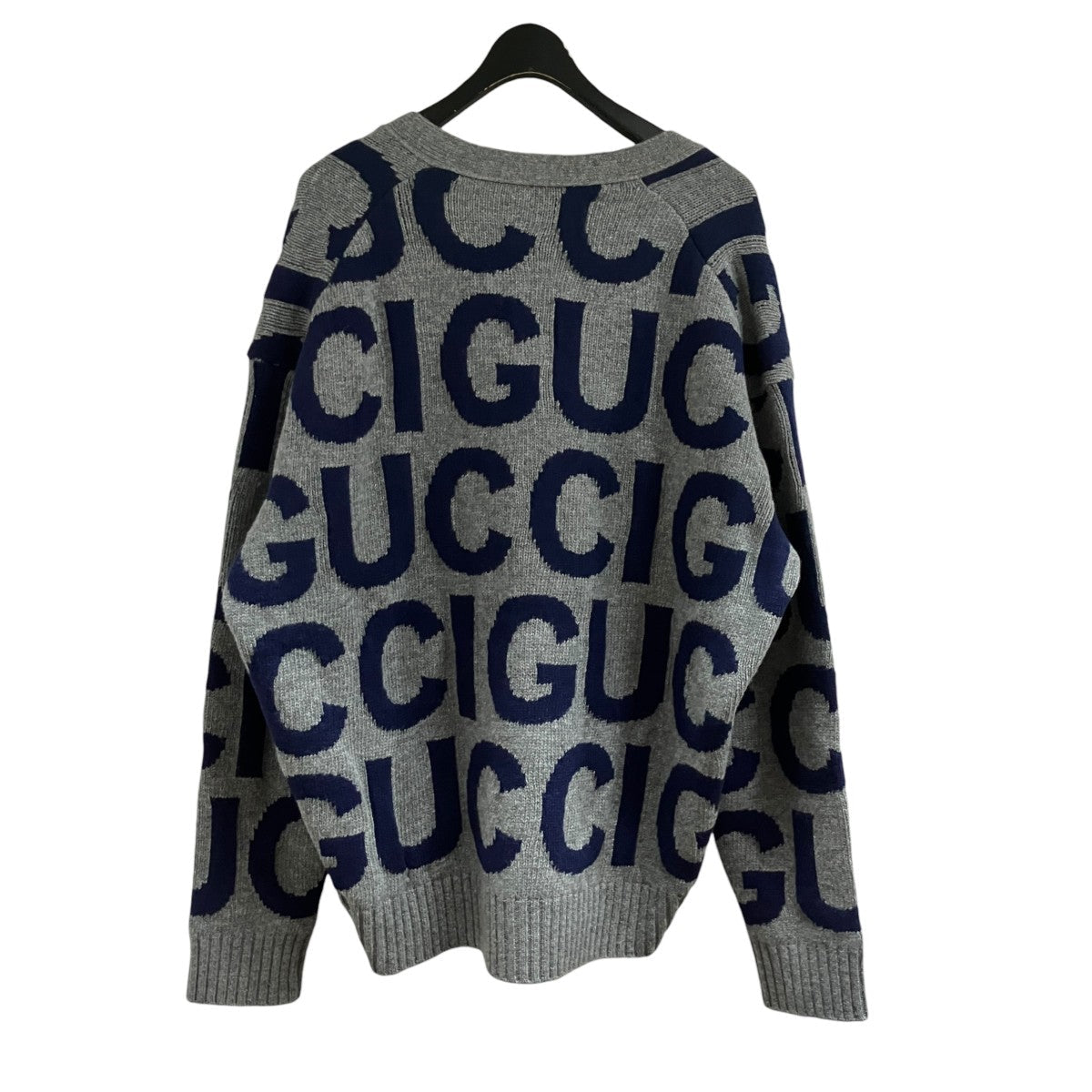 Gucci Logo Pattern Wool Cardigan Grey Blue (SS24) - Pre-owned