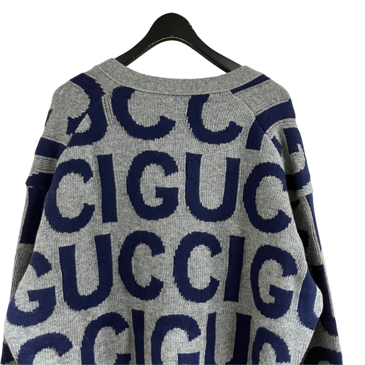 Gucci Logo Pattern Wool Cardigan Grey Blue (SS24) - Pre-owned
