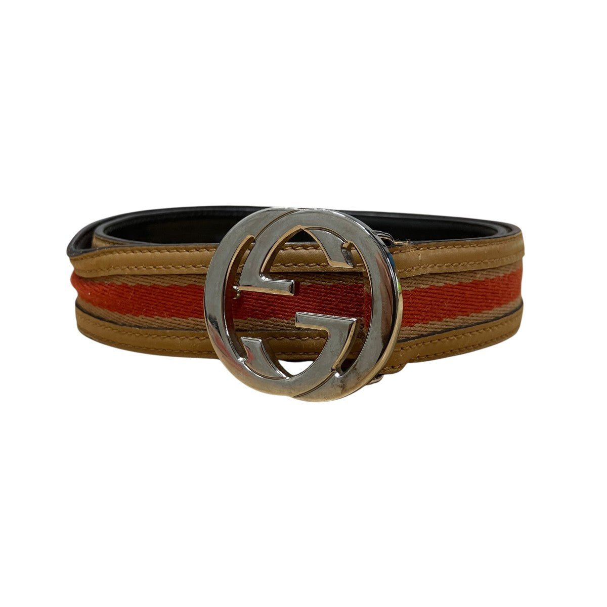 Gucci GG Logo Belt Silver Brown - Pre-owned