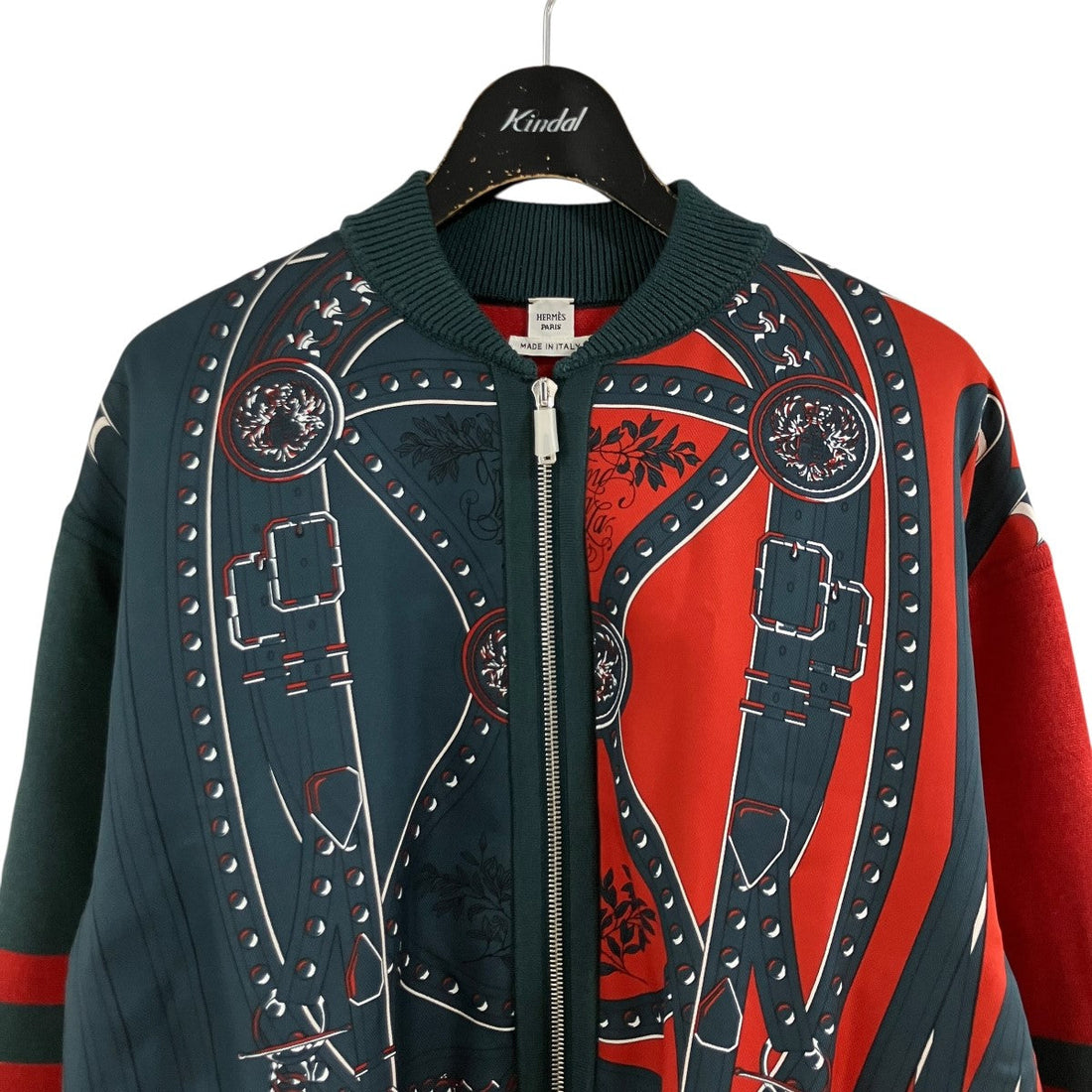 Hermes Grand Tralala Silk Twill Zip Up Blouson Khaki Red