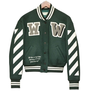 Off-White Virsity Stadium Jacket Wool Stadium Jacket Green - Pre-owned
