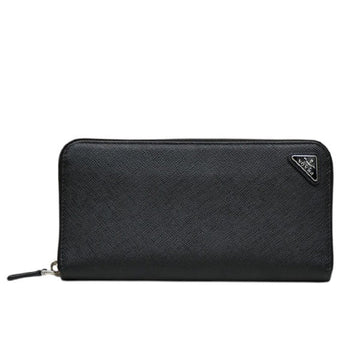 Prada Saffiano Triangle Zip Around Wallet Long Wallet Black - Pre-owned
