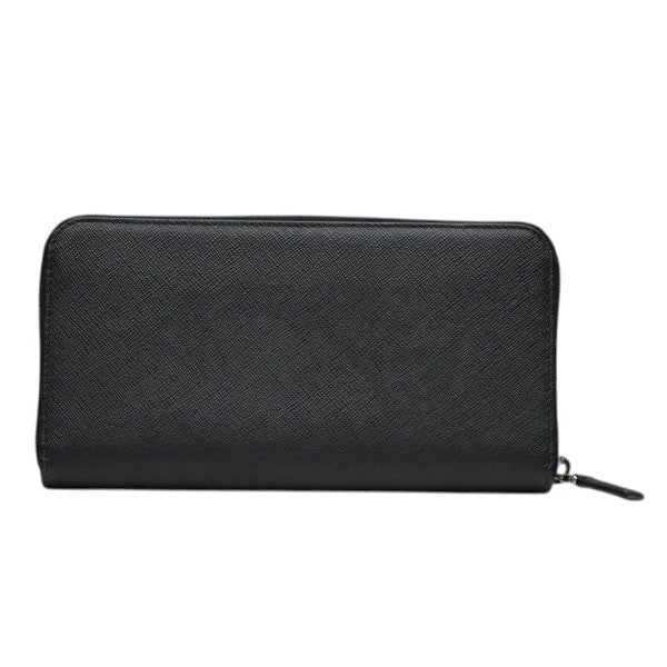 Prada Saffiano Triangle Zip Around Wallet Long Wallet Black - Pre-owned