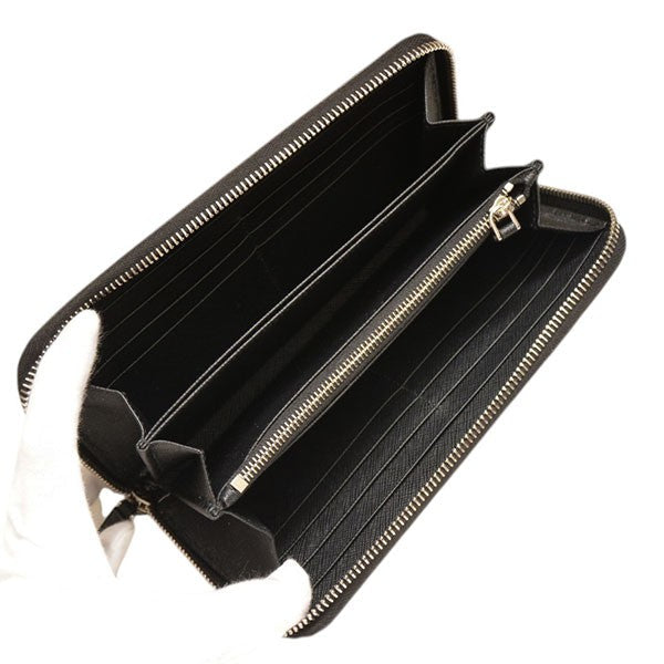 Prada Saffiano Triangle Zip Around Wallet Long Wallet Black - Pre-owned