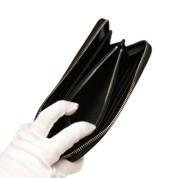 Prada Saffiano Triangle Zip Around Wallet Long Wallet Black - Pre-owned
