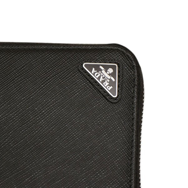 Prada Saffiano Triangle Zip Around Wallet Long Wallet Black - Pre-owned