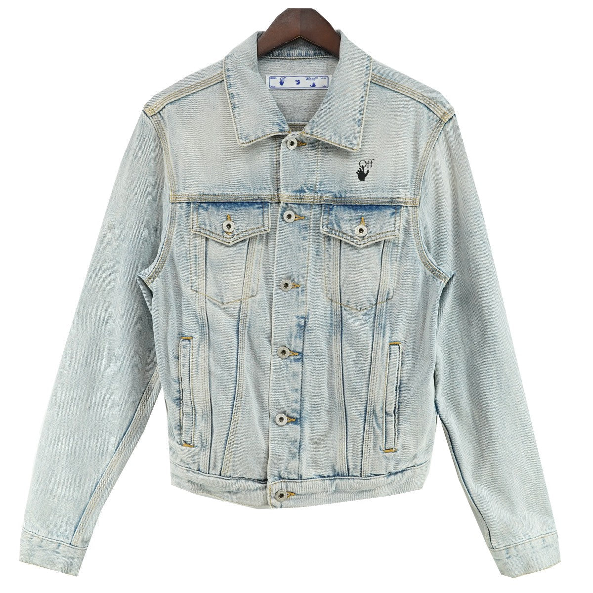 Off-White Virgil Period 21SS Monalisa Slim Denim Jacket Mona Lisa Graphic Logo Slim Denim Jacket Wash Blue - Pre-owned