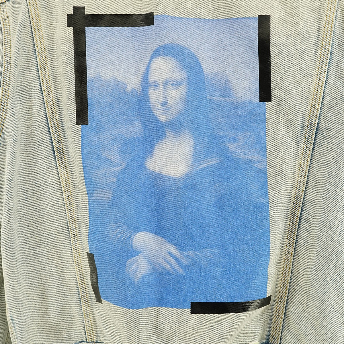 Off-White Virgil Period 21SS Monalisa Slim Denim Jacket Mona Lisa Graphic Logo Slim Denim Jacket Wash Blue - Pre-owned