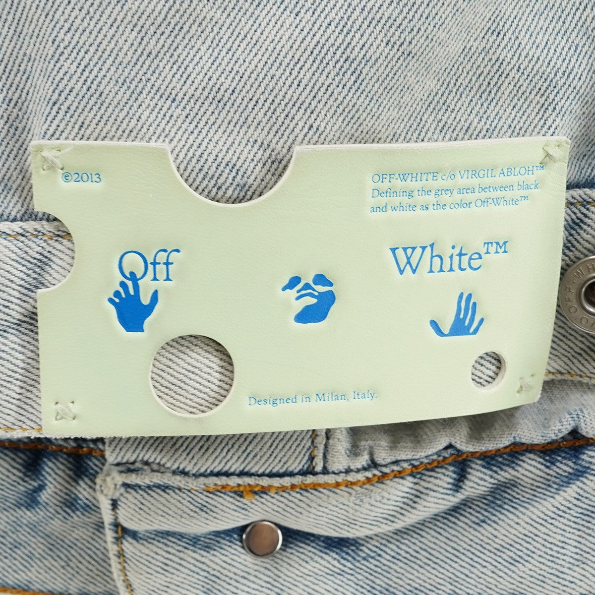 Off-White Virgil Period 21SS Monalisa Slim Denim Jacket Mona Lisa Graphic Logo Slim Denim Jacket Wash Blue - Pre-owned