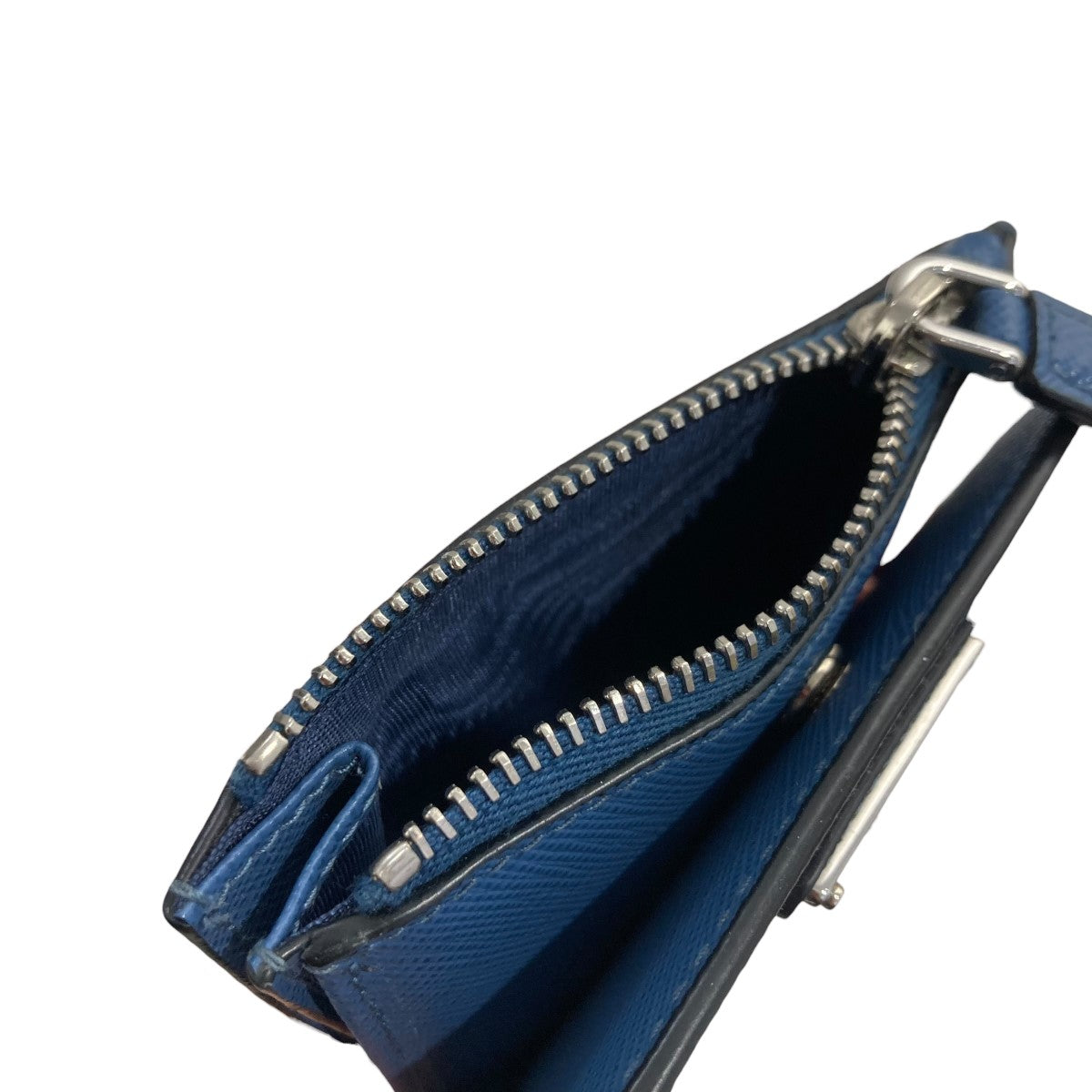 Prada Triangle Plate Bifold Wallet Navy - Pre-owned