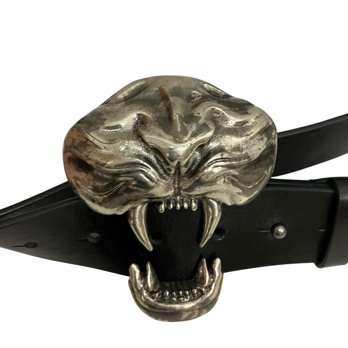 Diesel Tiger Buckle Leather Belt Black - Pre-owned