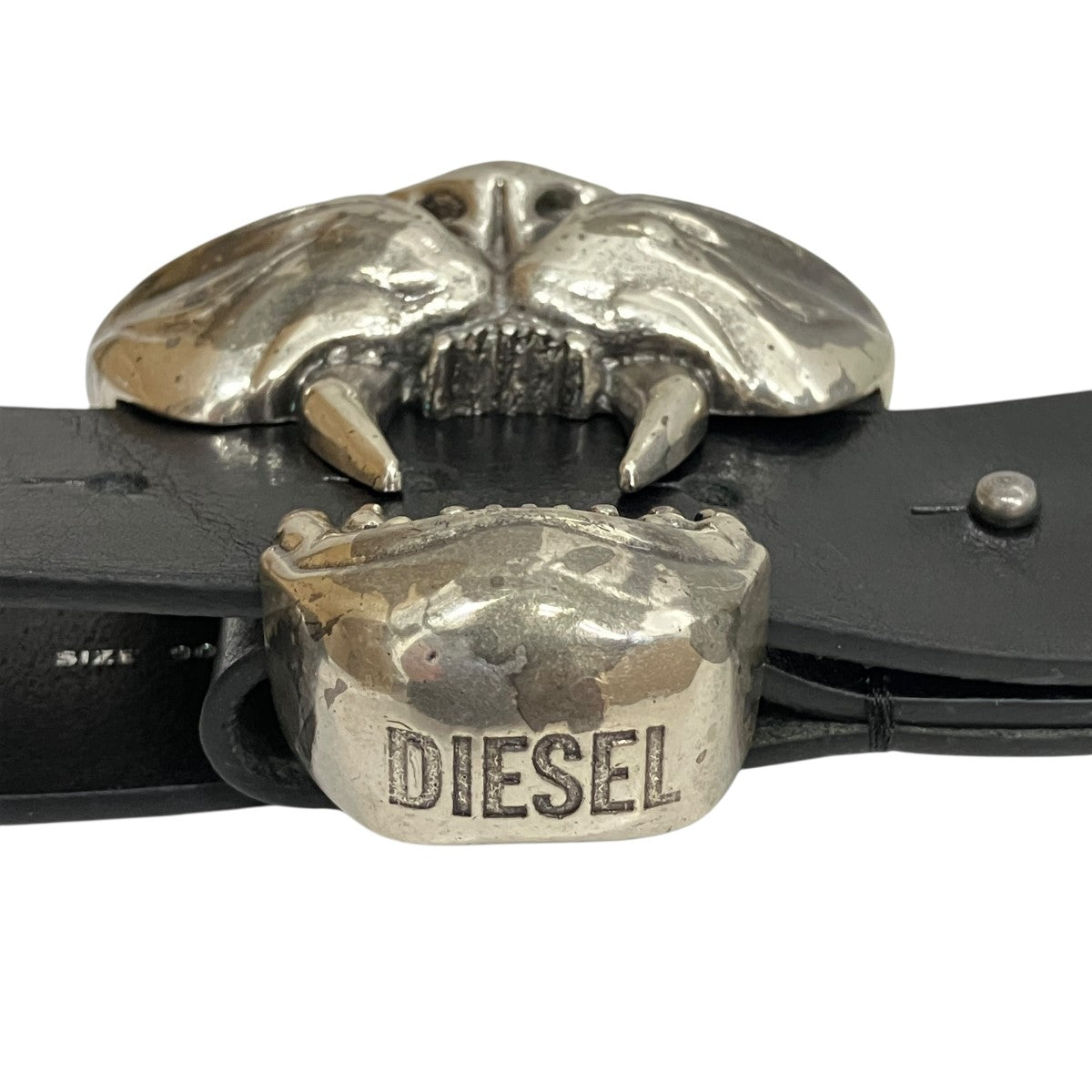Diesel Tiger Buckle Leather Belt Black - Pre-owned