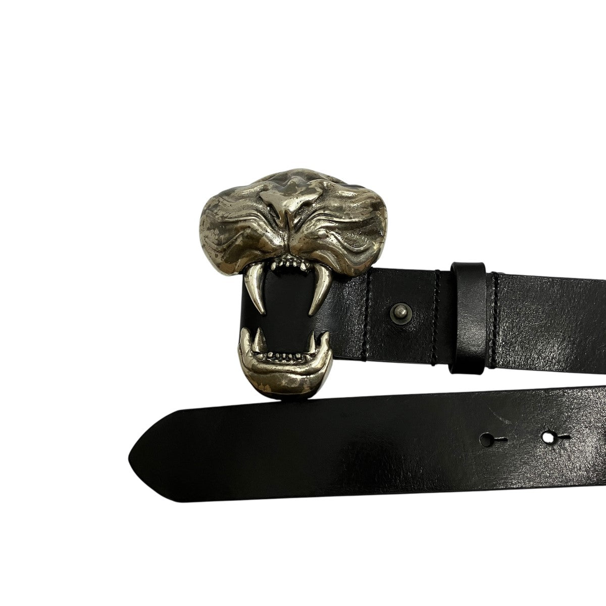 Diesel Tiger Buckle Leather Belt Black - Pre-owned