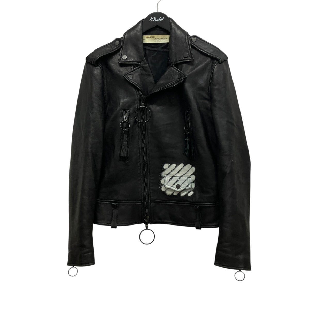 Off-White Bias Spray Logo Double Rider Jacket Black - Pre-owned