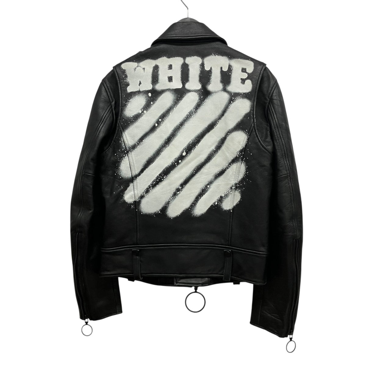 Off-White Bias Spray Logo Double Rider Jacket Black - Pre-owned