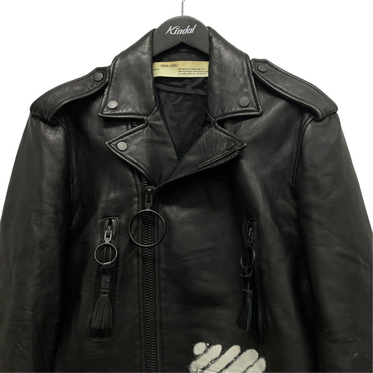 Off-White Bias Spray Logo Double Rider Jacket Black - Pre-owned
