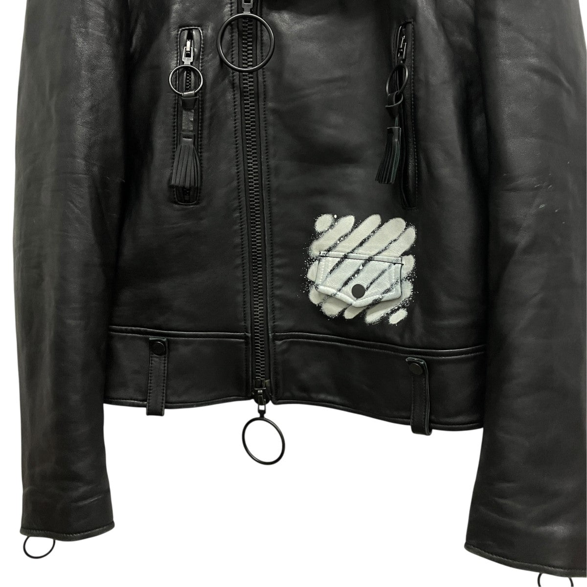 Off-White Bias Spray Logo Double Rider Jacket Black - Pre-owned