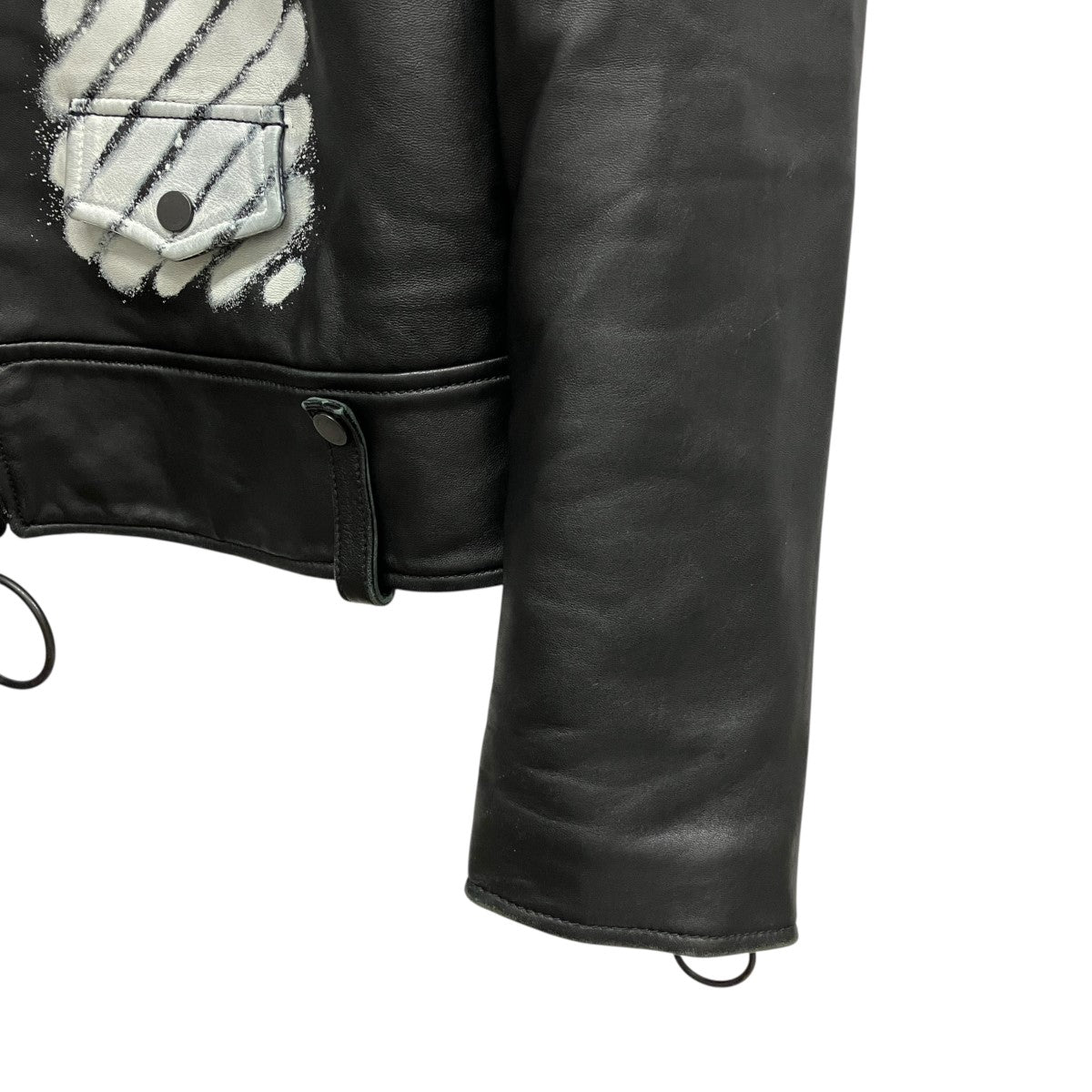 Off-White Bias Spray Logo Double Rider Jacket Black - Pre-owned