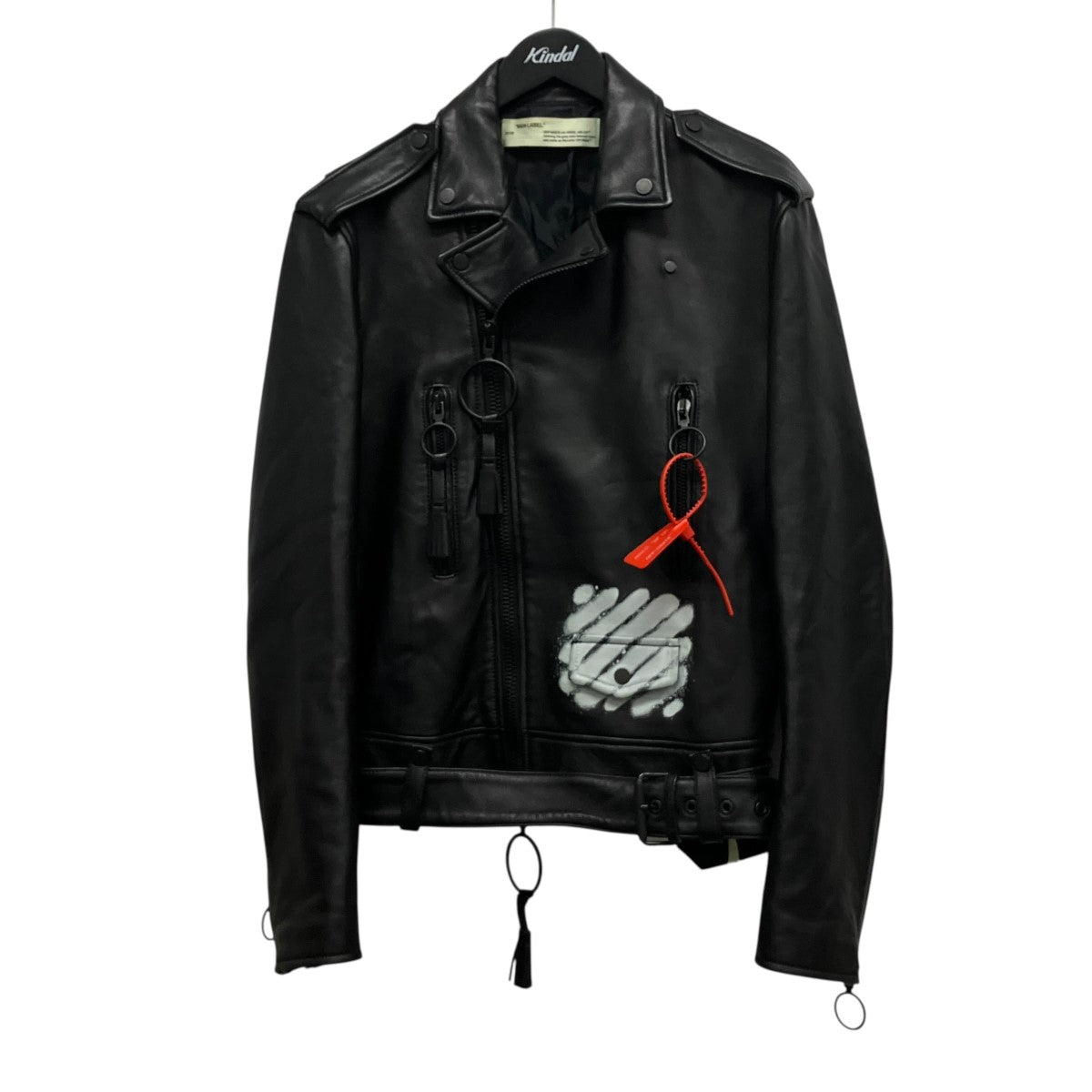 Off-White Tagged Bias Spray Logo Double Riders Jacket Black - Pre-owned