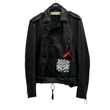 Off-White Tagged Bias Spray Logo Double Riders Jacket Black - Pre-owned